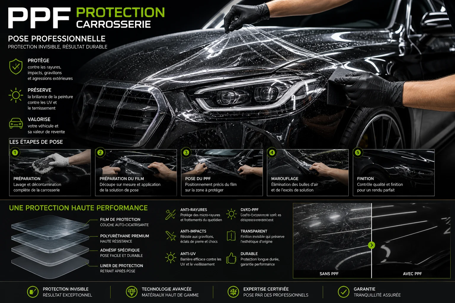 Film de protection PPF pour carrosserie automobile