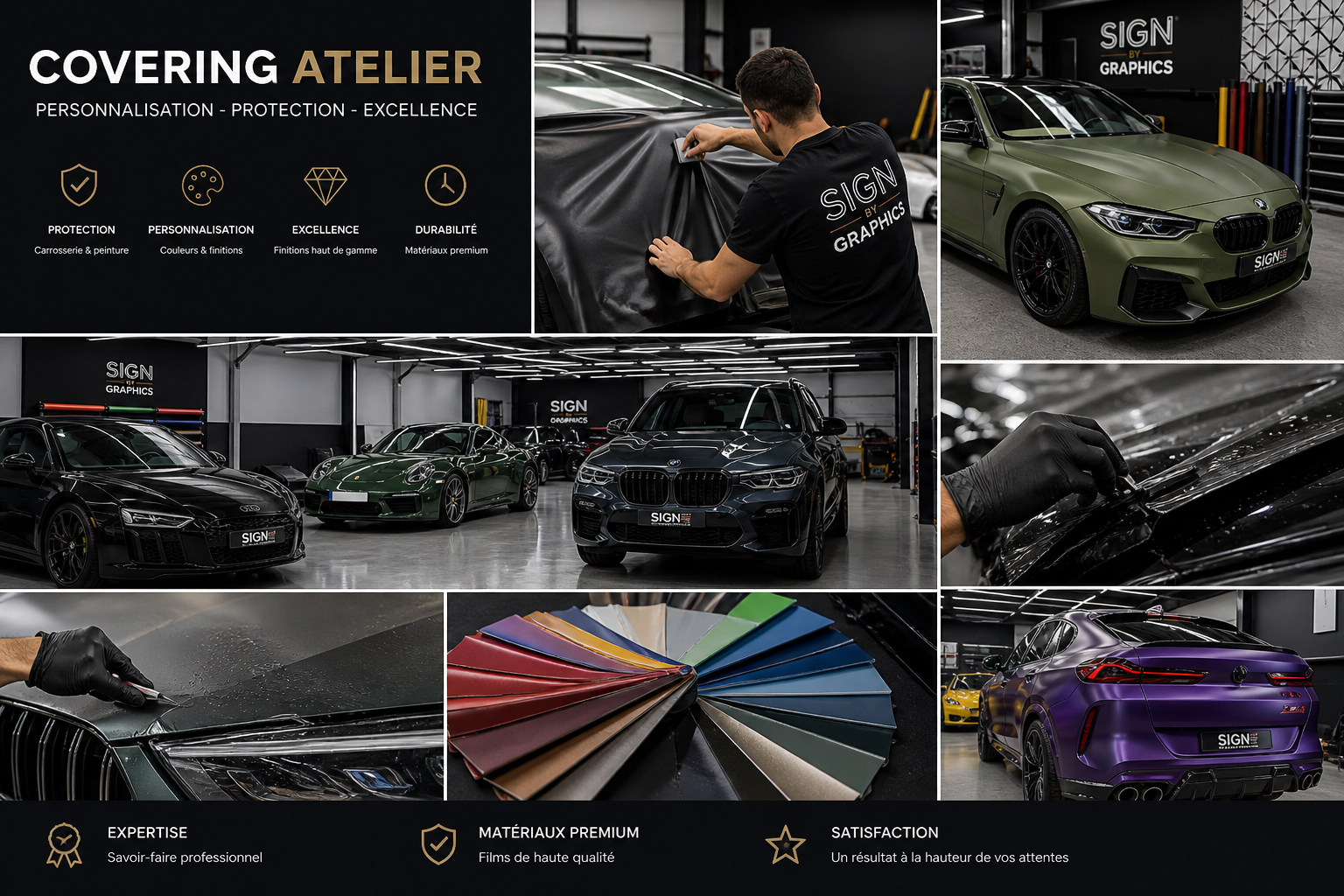 Atelier de covering automobile à Andernos avec pose de film adhésif premium sur véhicules haut de gamme