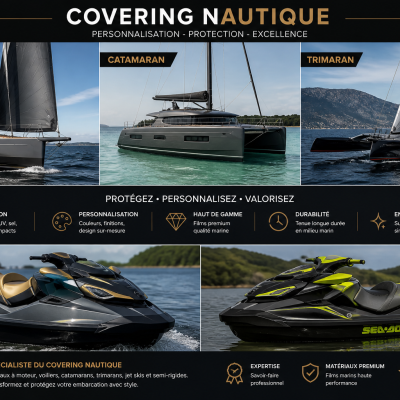 Montage photo covering nautique avec bateau, voilier, catamaran, trimaran et jet ski sur le Bassin d’Arcachon